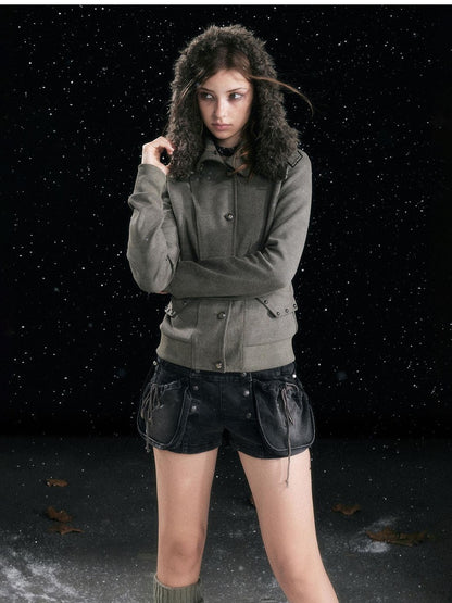 Cest Nous Washed Black Cotton Drawstring Cargo Natural Waist Womens Slight Stretch Shorts