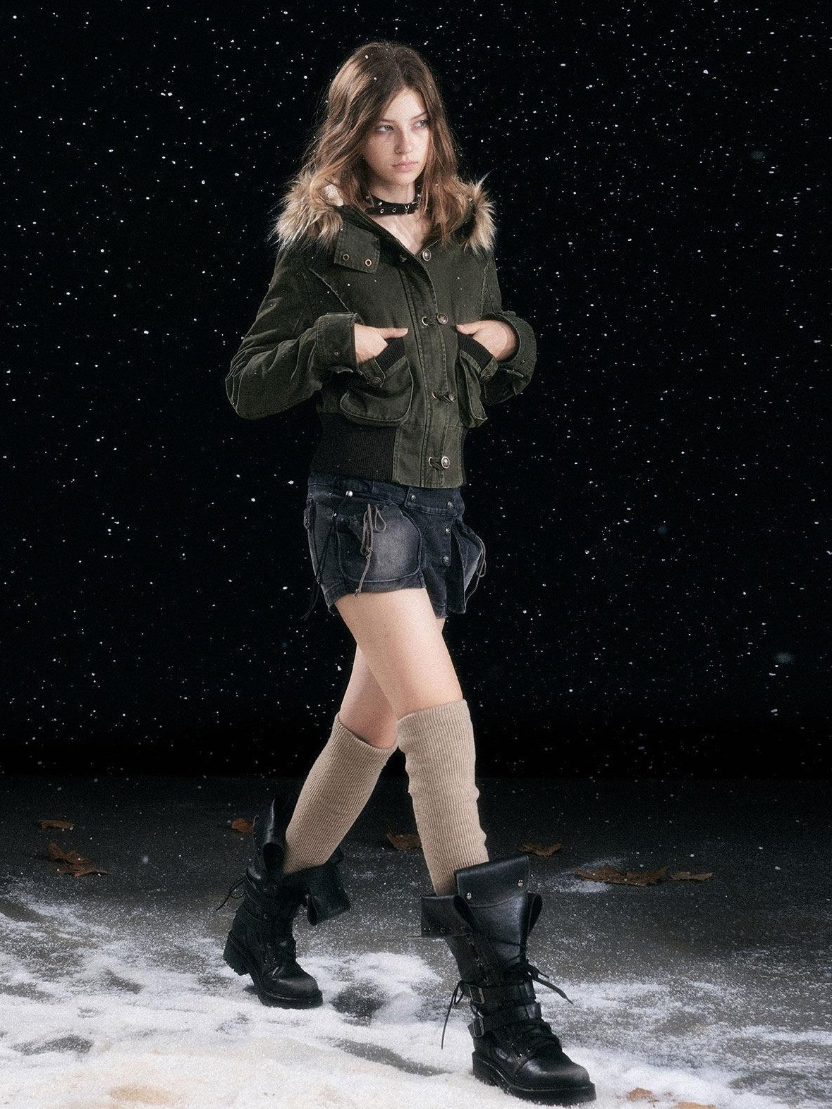 Cest Nous Washed Black Cotton Drawstring Cargo Natural Waist Womens Slight Stretch Shorts