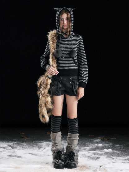 Cest Nous Washed Black Cotton Drawstring Cargo Natural Waist Womens Slight Stretch Shorts