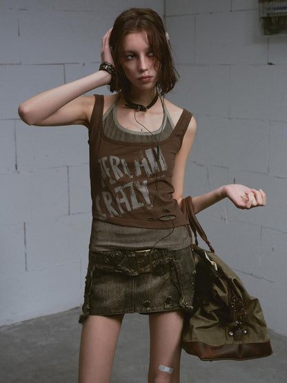 Cest Nous Washed Black Cross Patchwork Distressed Women&