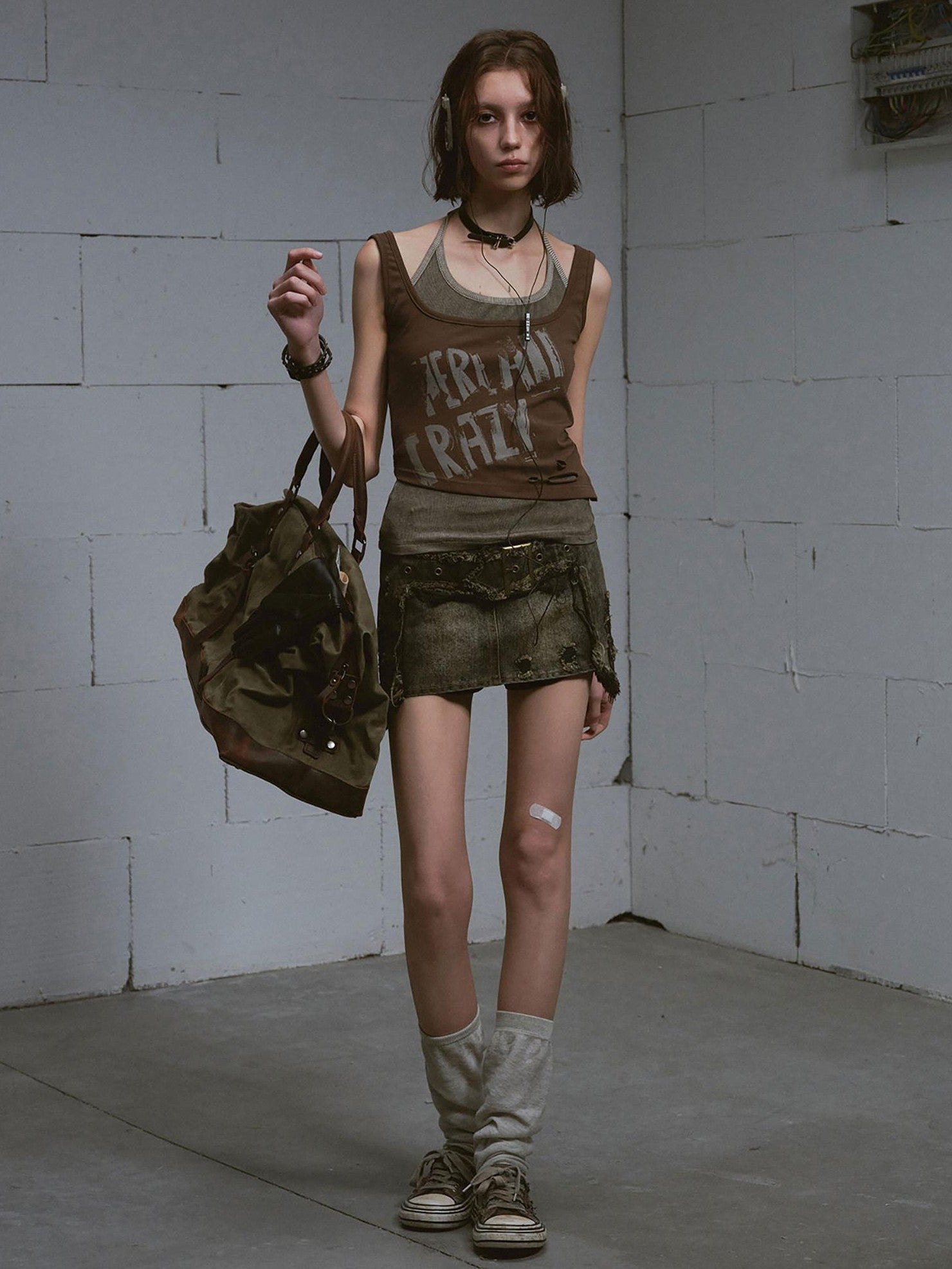 Cest Nous Washed Black Cross Patchwork Distressed Women&