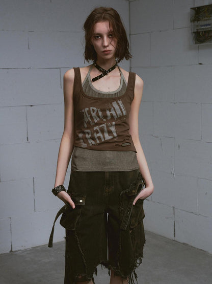 Cest Nous Washed Black Ripped Patchwork Frayed Hem Grunge Women&