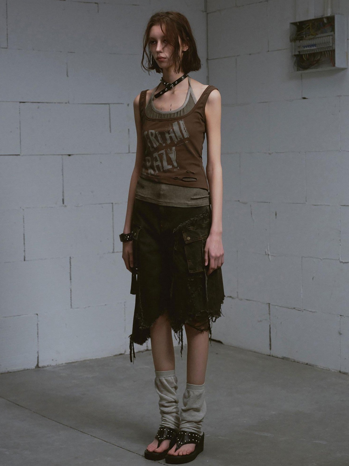 Cest Nous Washed Black Ripped Patchwork Frayed Hem Grunge Women&