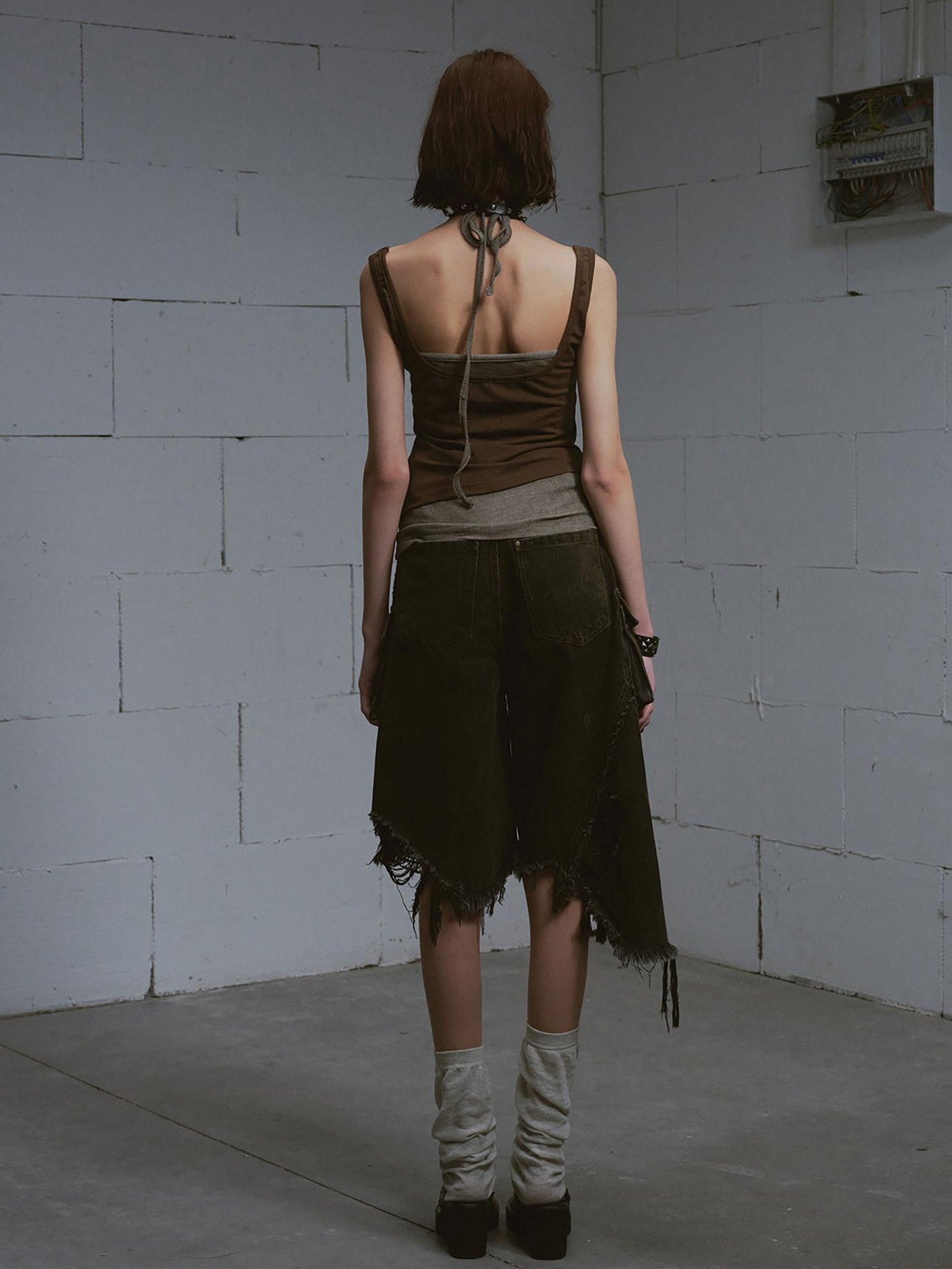 Cest Nous Washed Black Ripped Patchwork Frayed Hem Grunge Women&