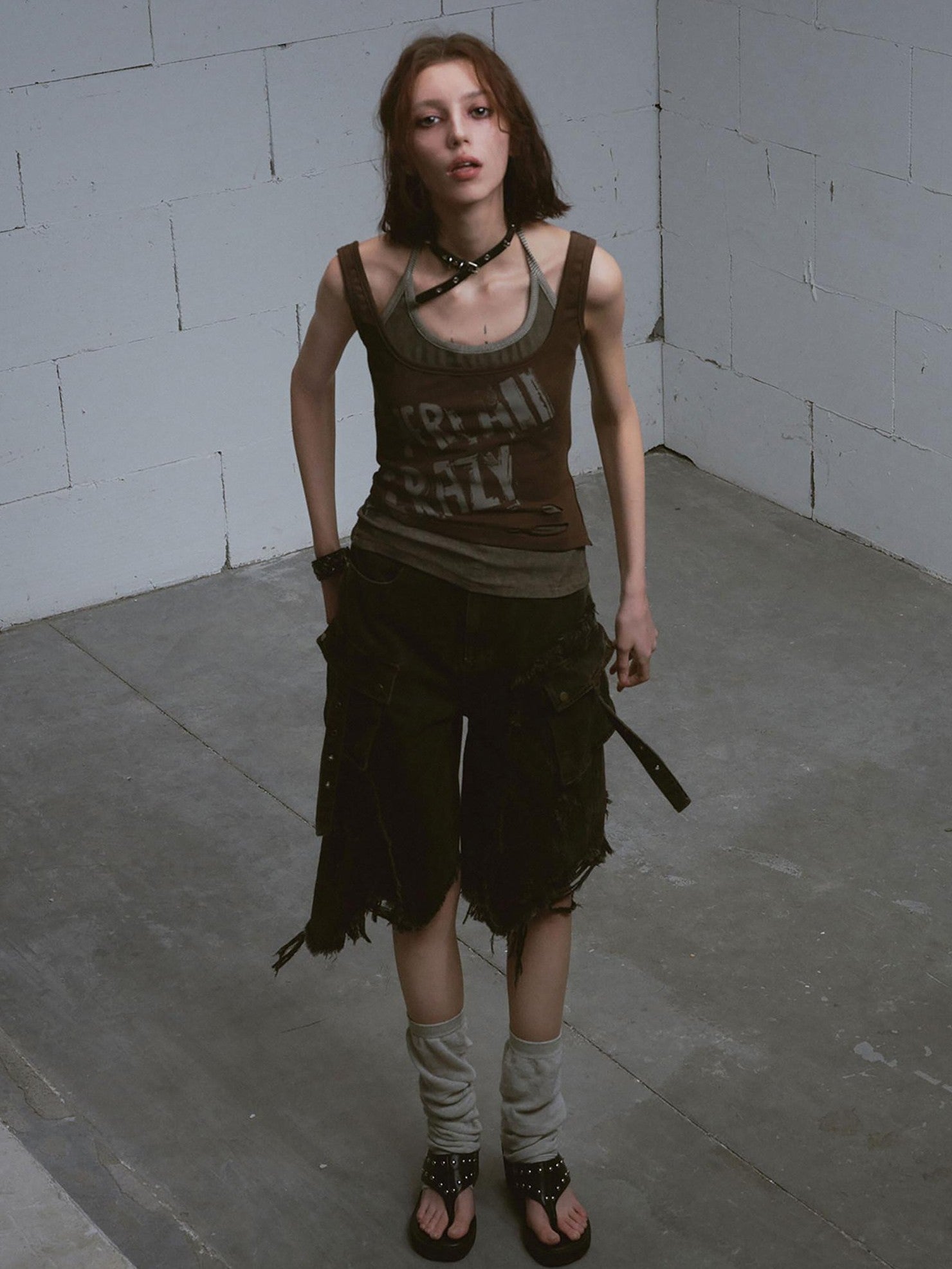 Cest Nous Washed Black Ripped Patchwork Frayed Hem Grunge Women&