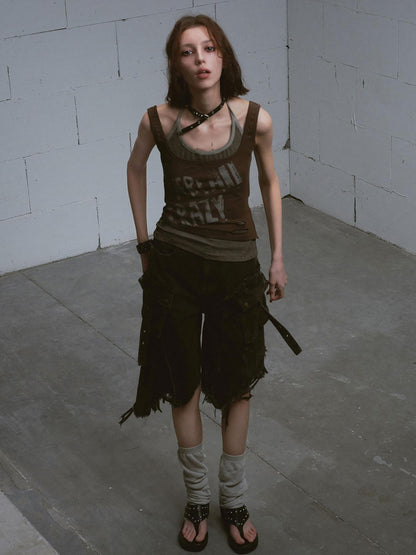 Cest Nous Washed Black Ripped Patchwork Frayed Hem Grunge Women&