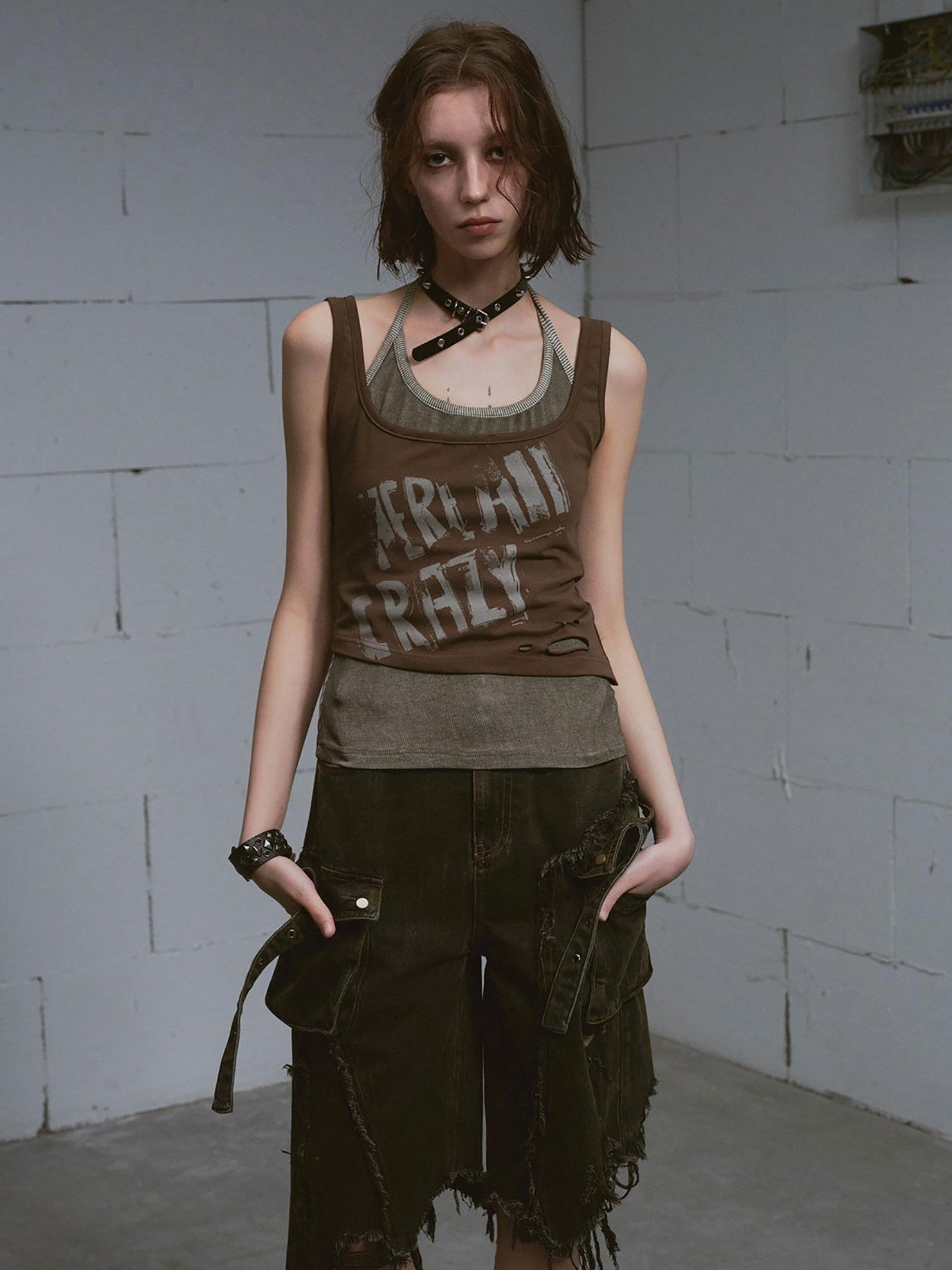 Cest Nous Washed Black Ripped Patchwork Frayed Hem Grunge Women&