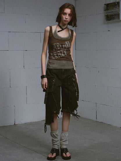 Cest Nous Washed Black Ripped Patchwork Frayed Hem Grunge Women&