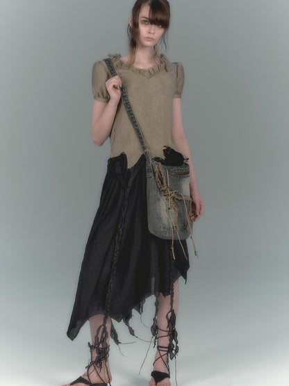 Cest Nous Wilderness Black Asymmetrical Maxi Dress