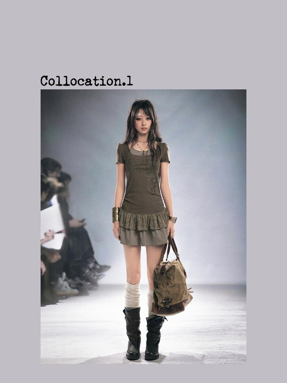 Cest Nous Woodland Rivet Lace Splice Faux Two Piece Women&