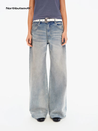 Chalk Blue Washed Whisker Distressed Women&