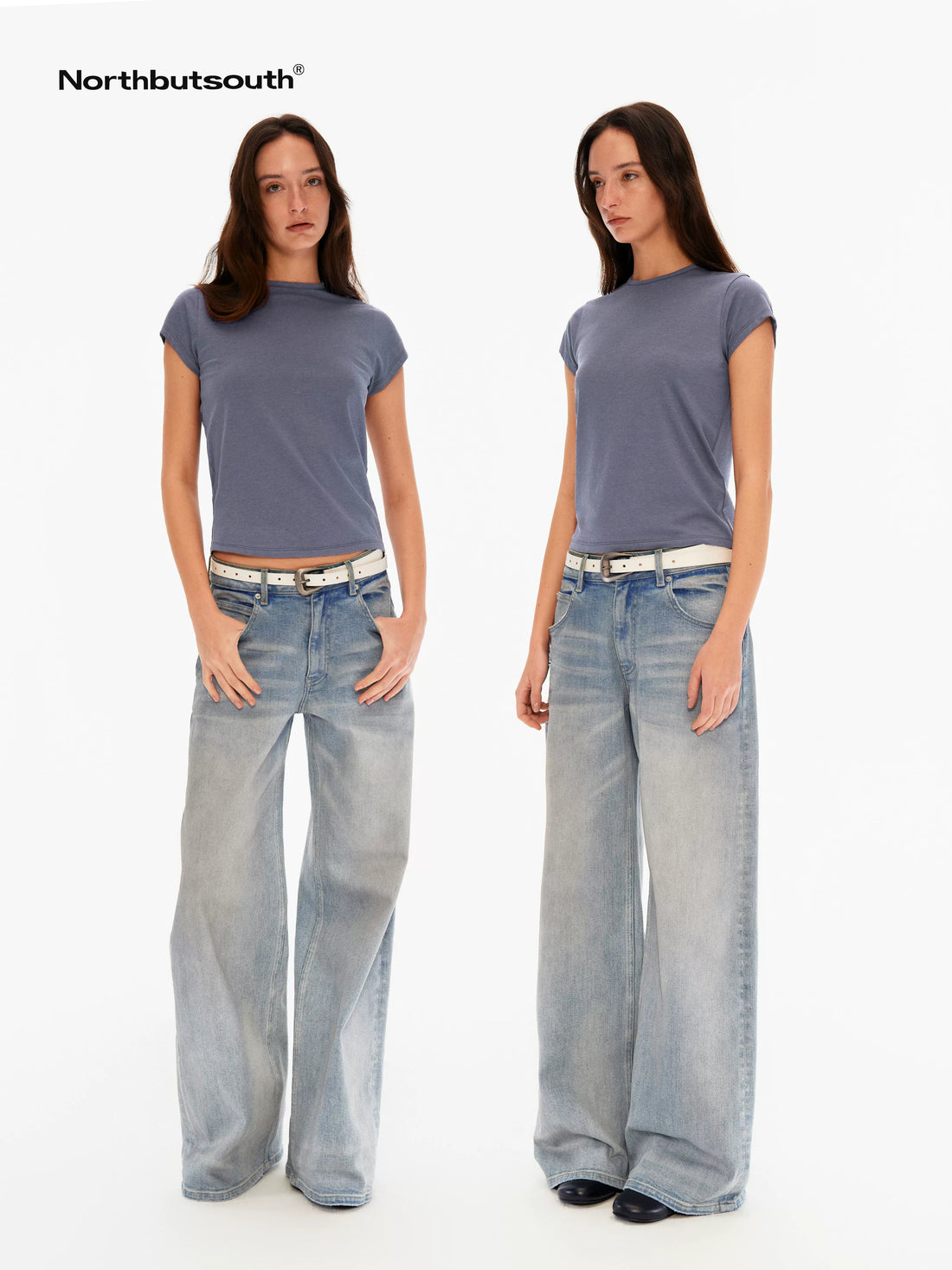 Chalk Blue Washed Whisker Distressed Women&
