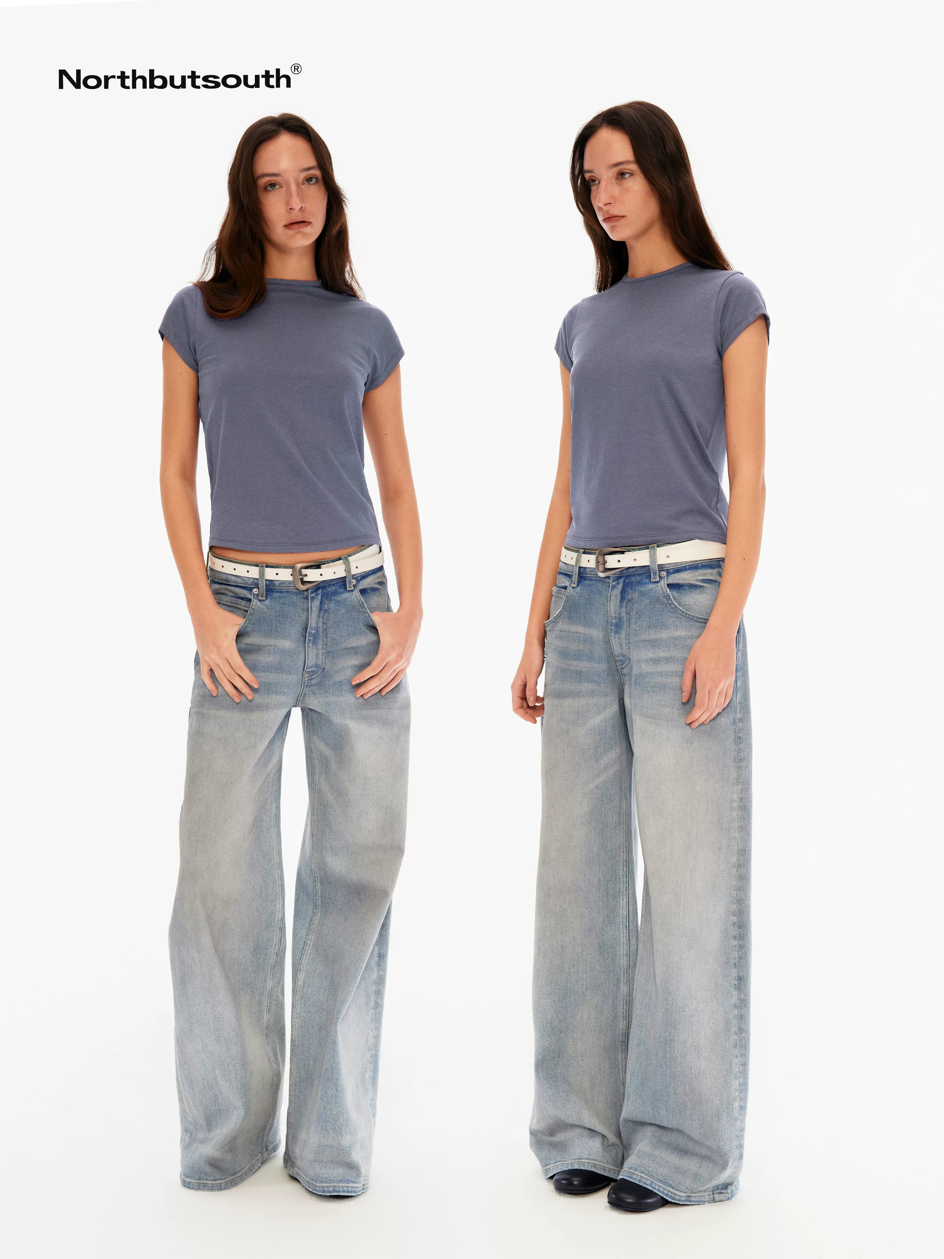 Chalk Blue Washed Whisker Distressed Women&