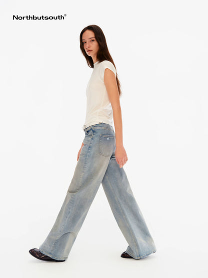 Chalk Blue Washed Whisker Distressed Women&