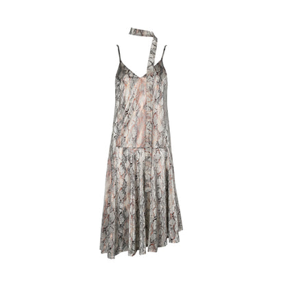 ALINNV STUDIO Snake Print Slip Dress Adjustable Strap Knee Length