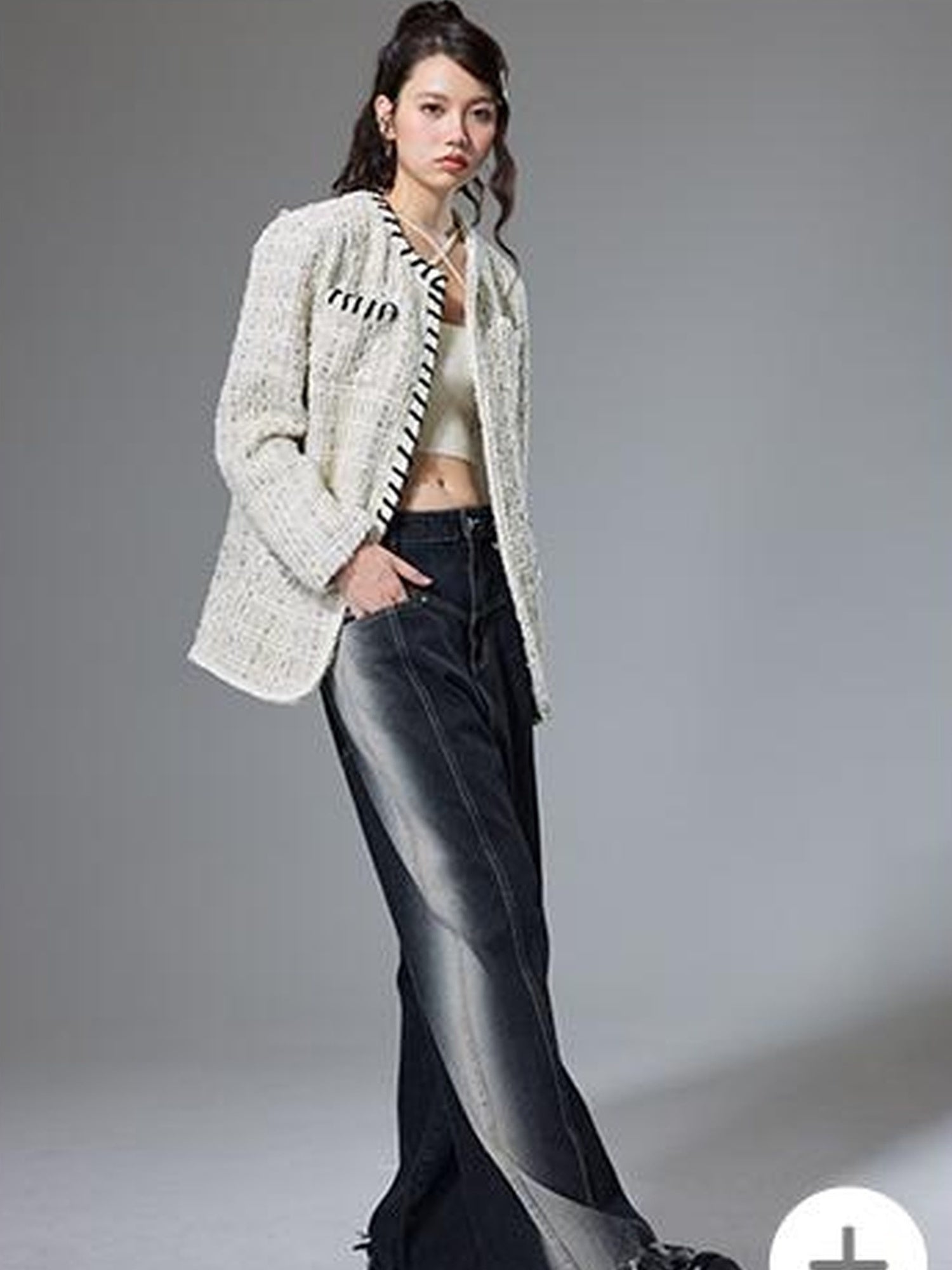 DIDDI MODA Chanel Inspired Tweed Knit Oversized Cardigan With Black Trim