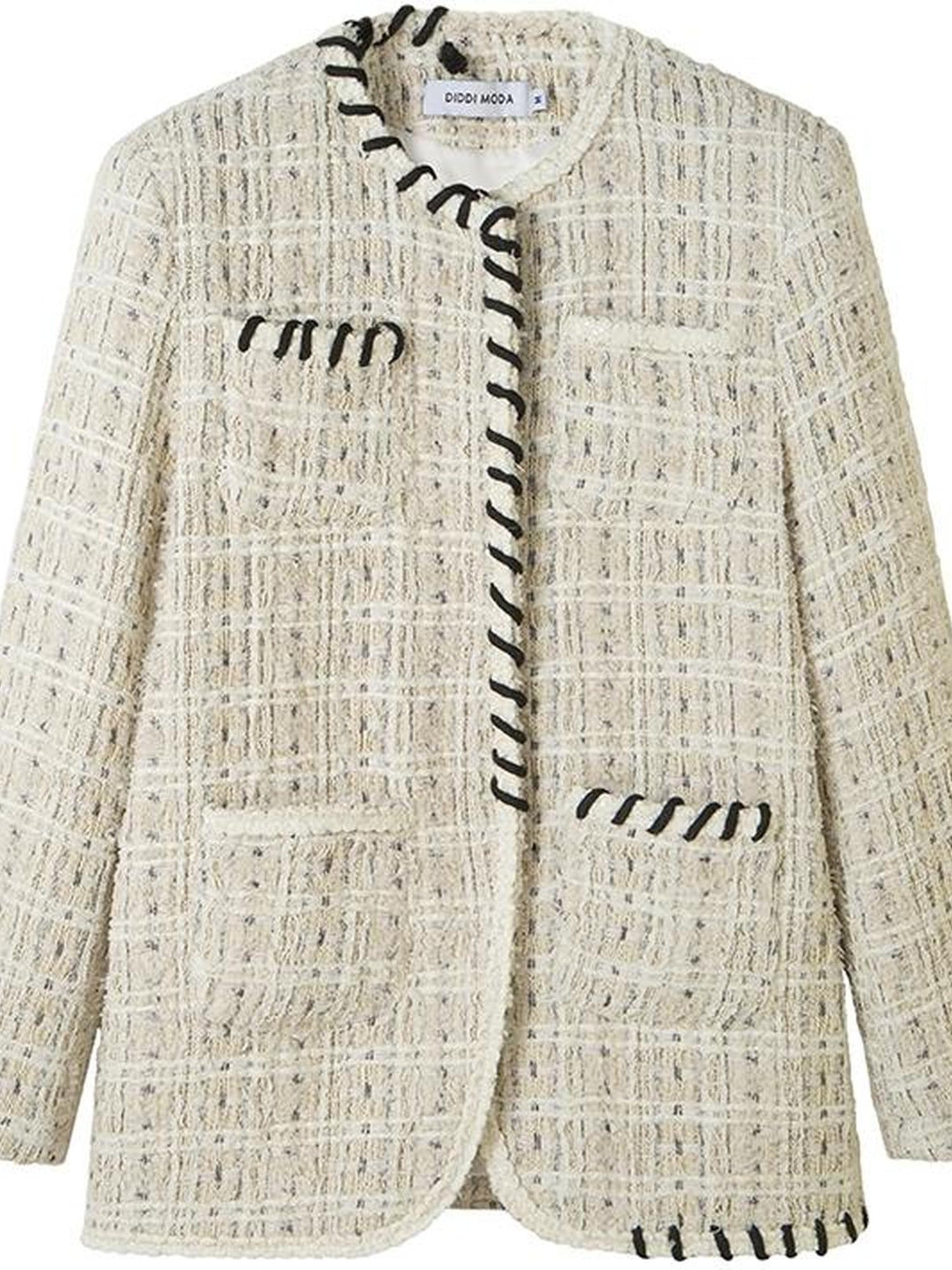 DIDDI MODA Chanel Inspired Tweed Knit Oversized Cardigan With Black Trim