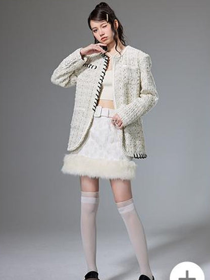 DIDDI MODA Chanel Inspired Tweed Knit Oversized Cardigan With Black Trim
