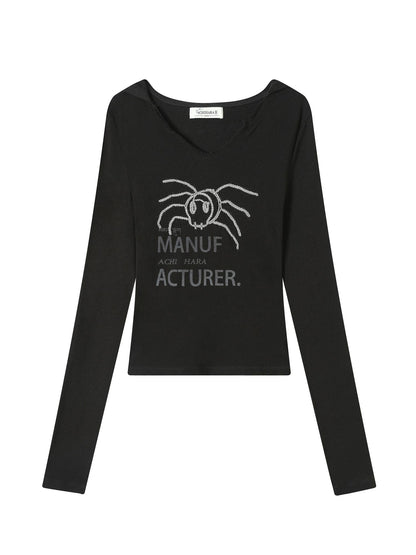 Achihara Chaos Spider Knit Tee V-Neck T-Shirt Long-Sleeve