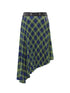 Vintage Blue Green Tartan Skirt with Studded Waist Asymmetrical Hem