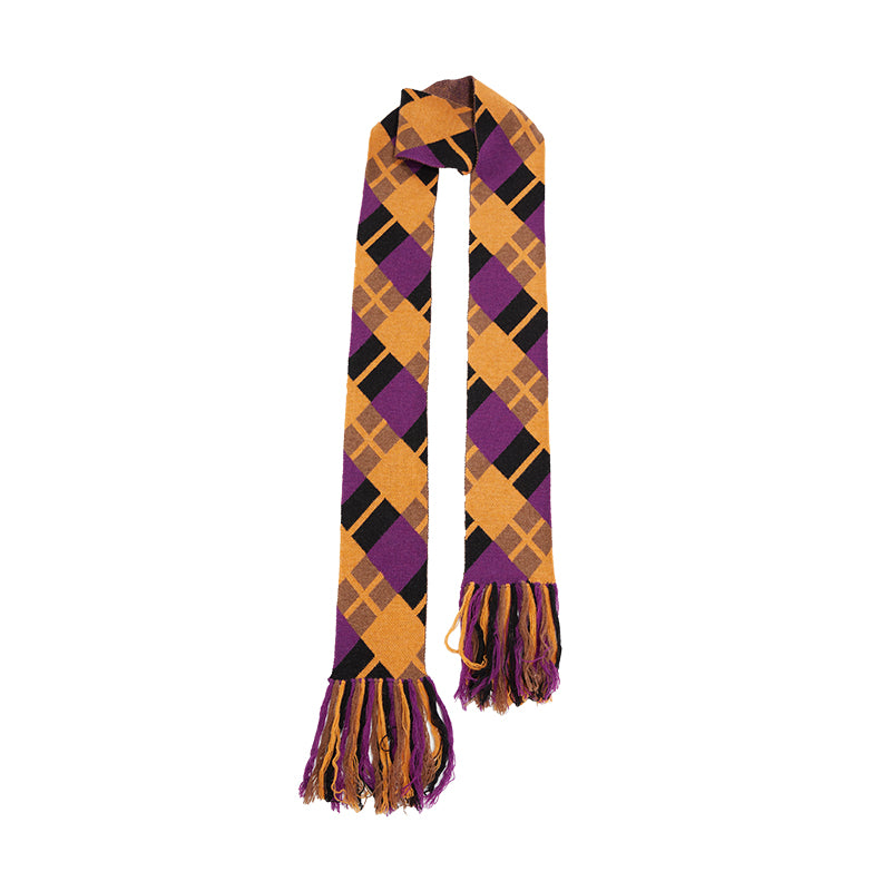 YOSHUYUKI  Island Contrast Check Scarf Orange Purple Jacquard Knit