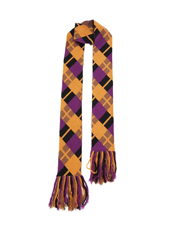 Island Contrast Check Scarf Orange Purple Jacquard Knit