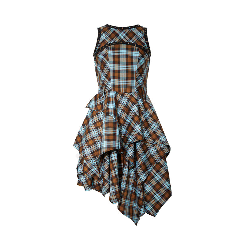 YOSHUYUKI Vintage Punk Plaid Asymmetrical Layered Skirt