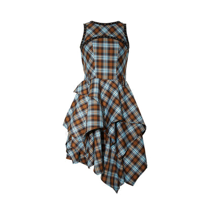 YOSHUYUKI Vintage Punk Plaid Asymmetrical Layered Skirt