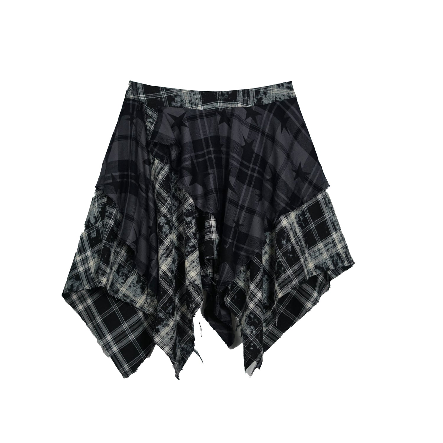 Update c Yanyu Escape Star Frayed Grid Asymmetrical Skirt