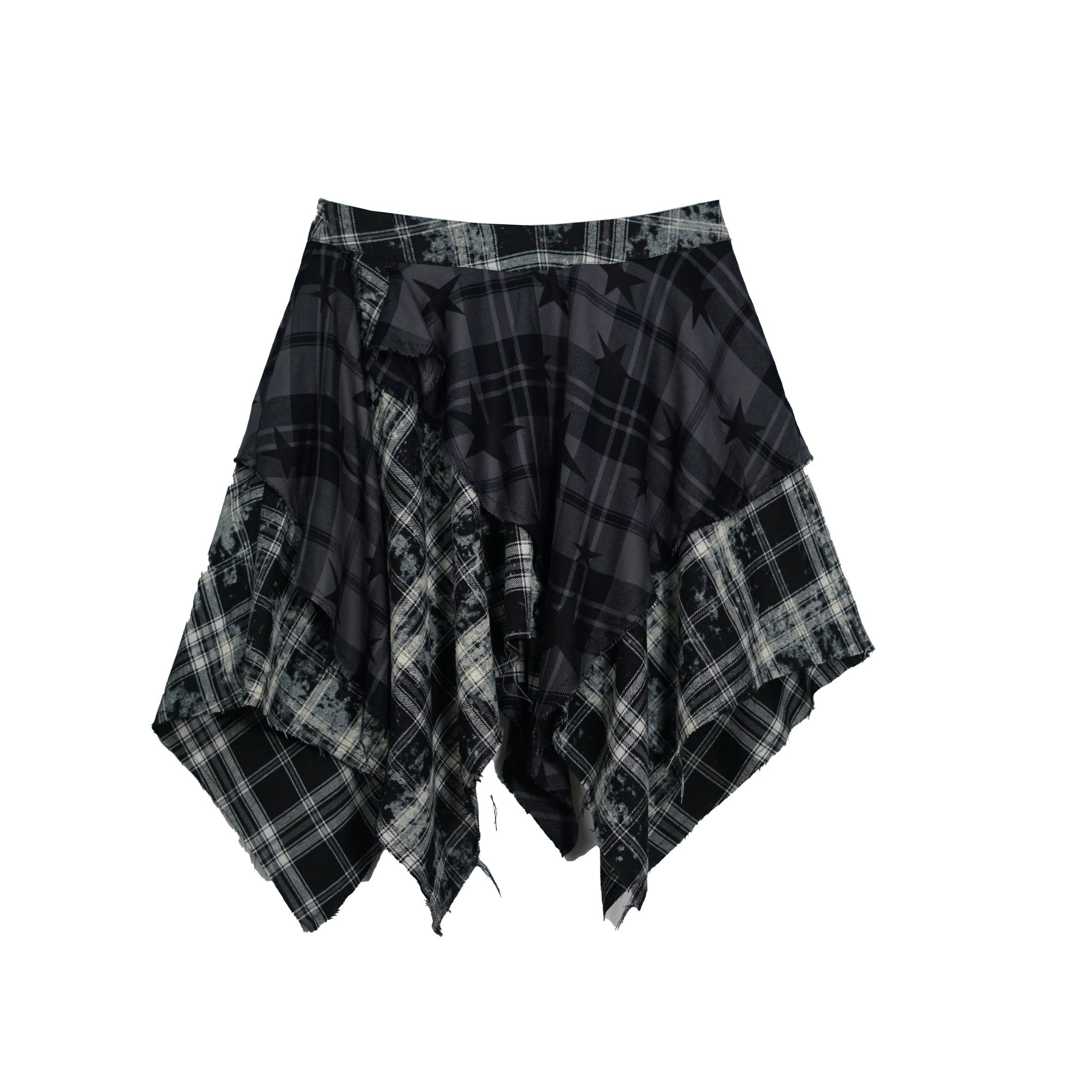 Update c Yanyu Escape Star Frayed Grid Asymmetrical Skirt