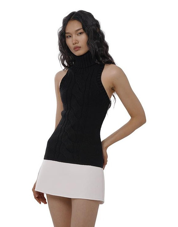 Chic Knit Cable High Neck Dress for Early Spring