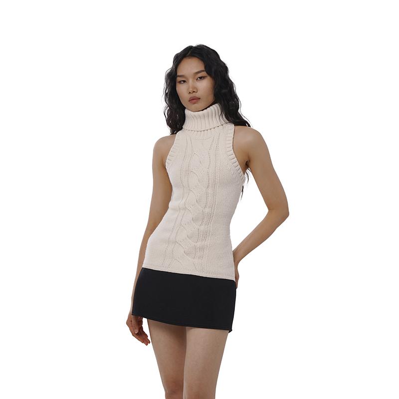 Chic Knit Cable High Neck Dress for Early Spring
