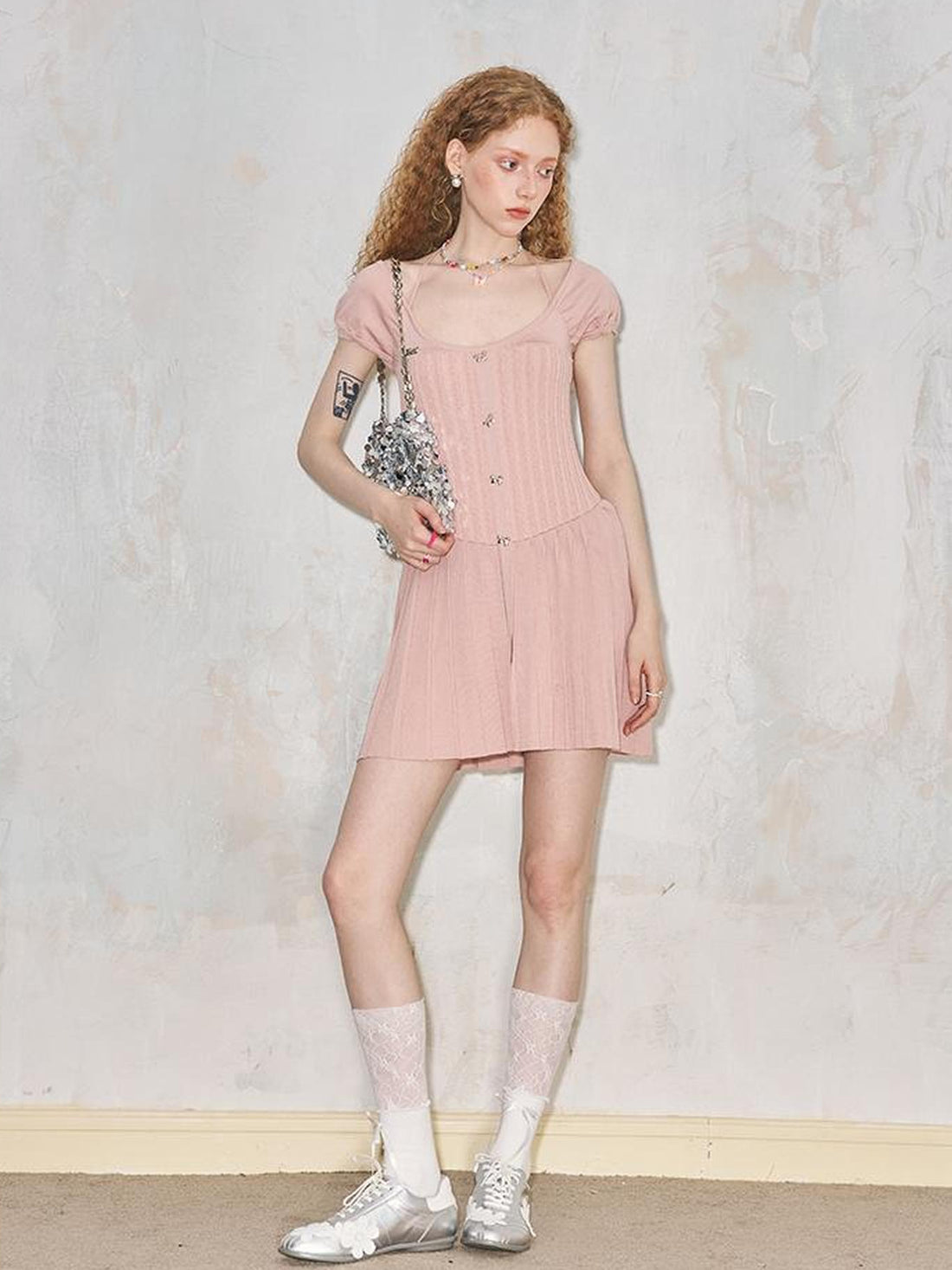 DIDDI MODA Chic Knit Halter Neck Mini Dress With Bow Detail