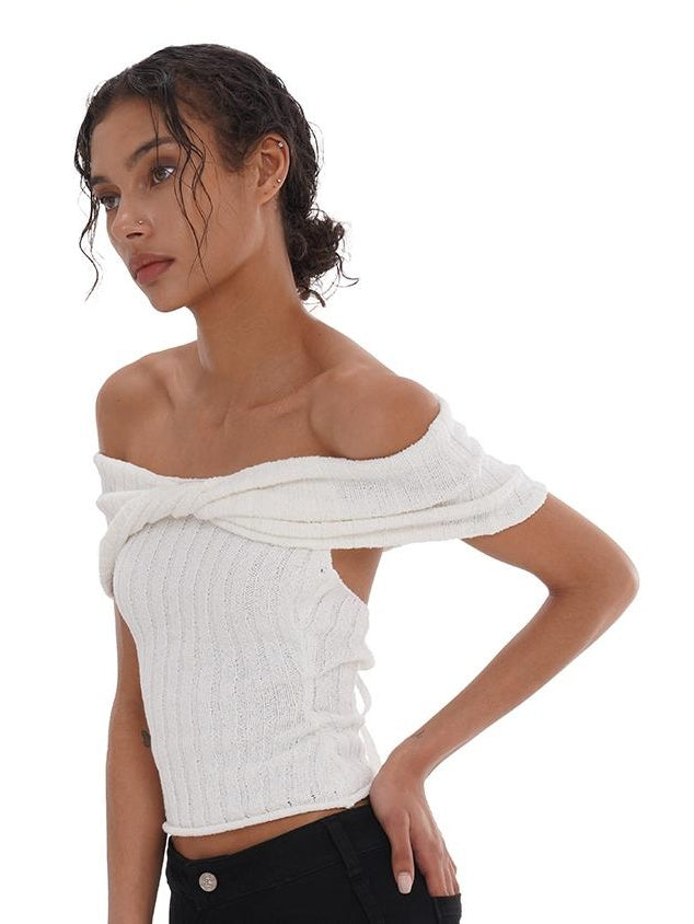 Chic Off-Shoulder Bow Knit Top