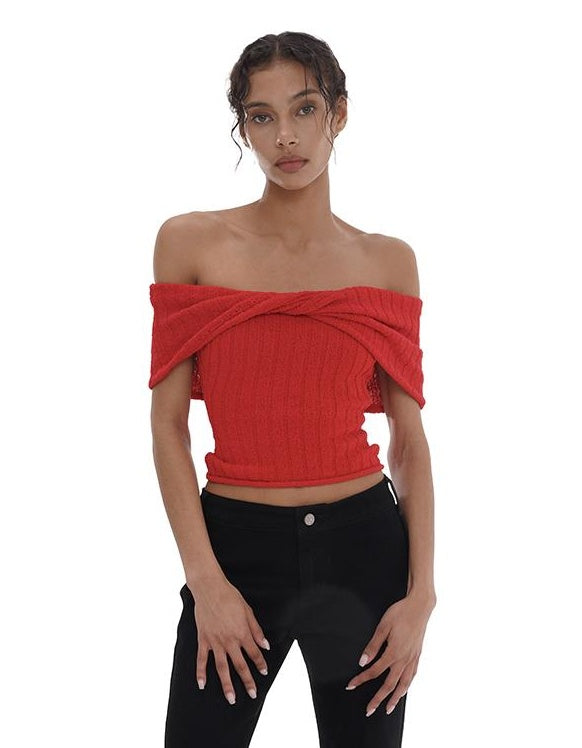 Chic Off-Shoulder Bow Knit Top