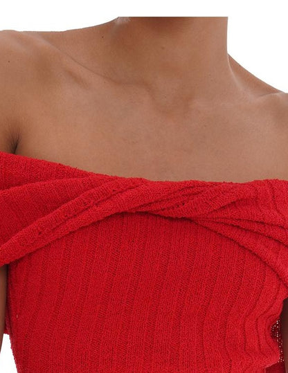 Chic Off-Shoulder Bow Knit Top