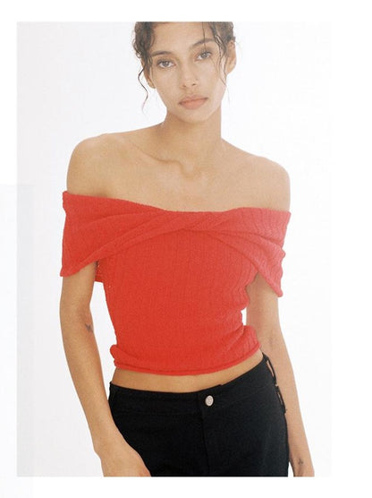 Chic Off-Shoulder Bow Knit Top