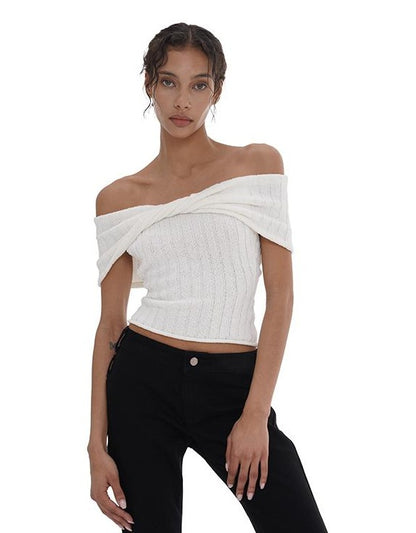 Chic Off-Shoulder Bow Knit Top