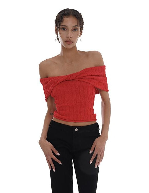 Chic Off-Shoulder Bow Knit Top