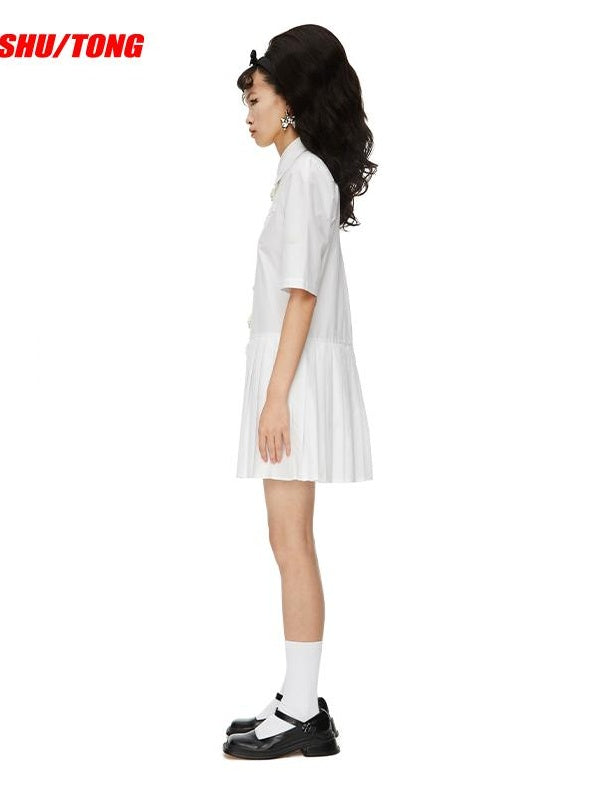 Chinese Ruffle A-Line Shirt Dress