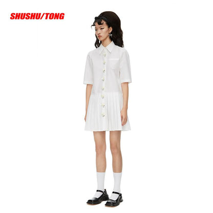 Chinese Ruffle A-Line Shirt Dress