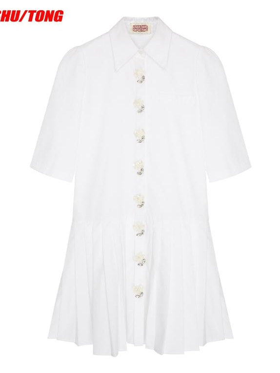 Chinese Ruffle A-Line Shirt Dress