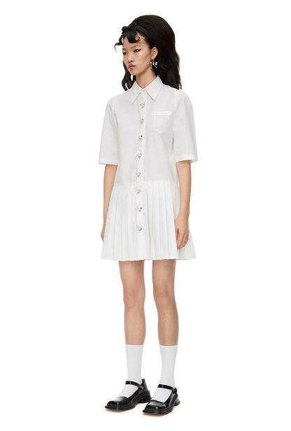 Chinese Ruffle A-Line Shirt Dress