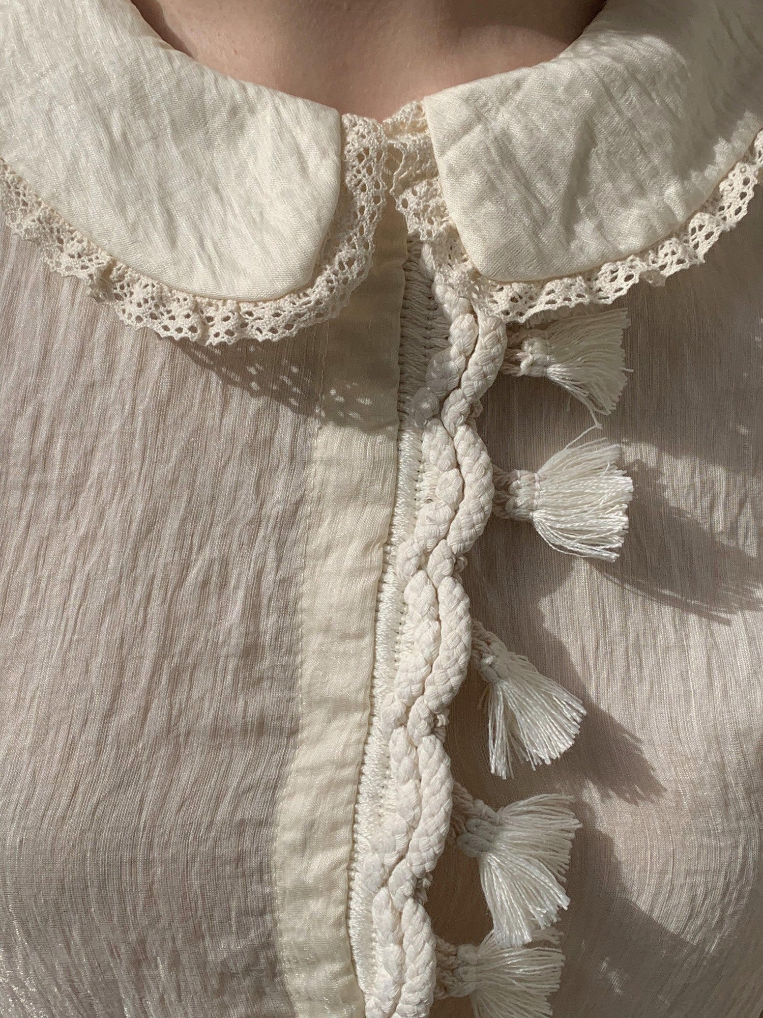 Chipchipshop Beige Doll Collar Lace Tassel Trim Asymmetric Women&