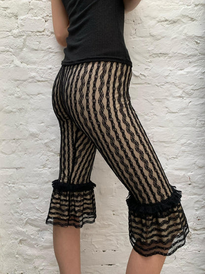 Chipchipshop Black Lace Vintage Striped Opaque Stretch Butt Lifting Women&