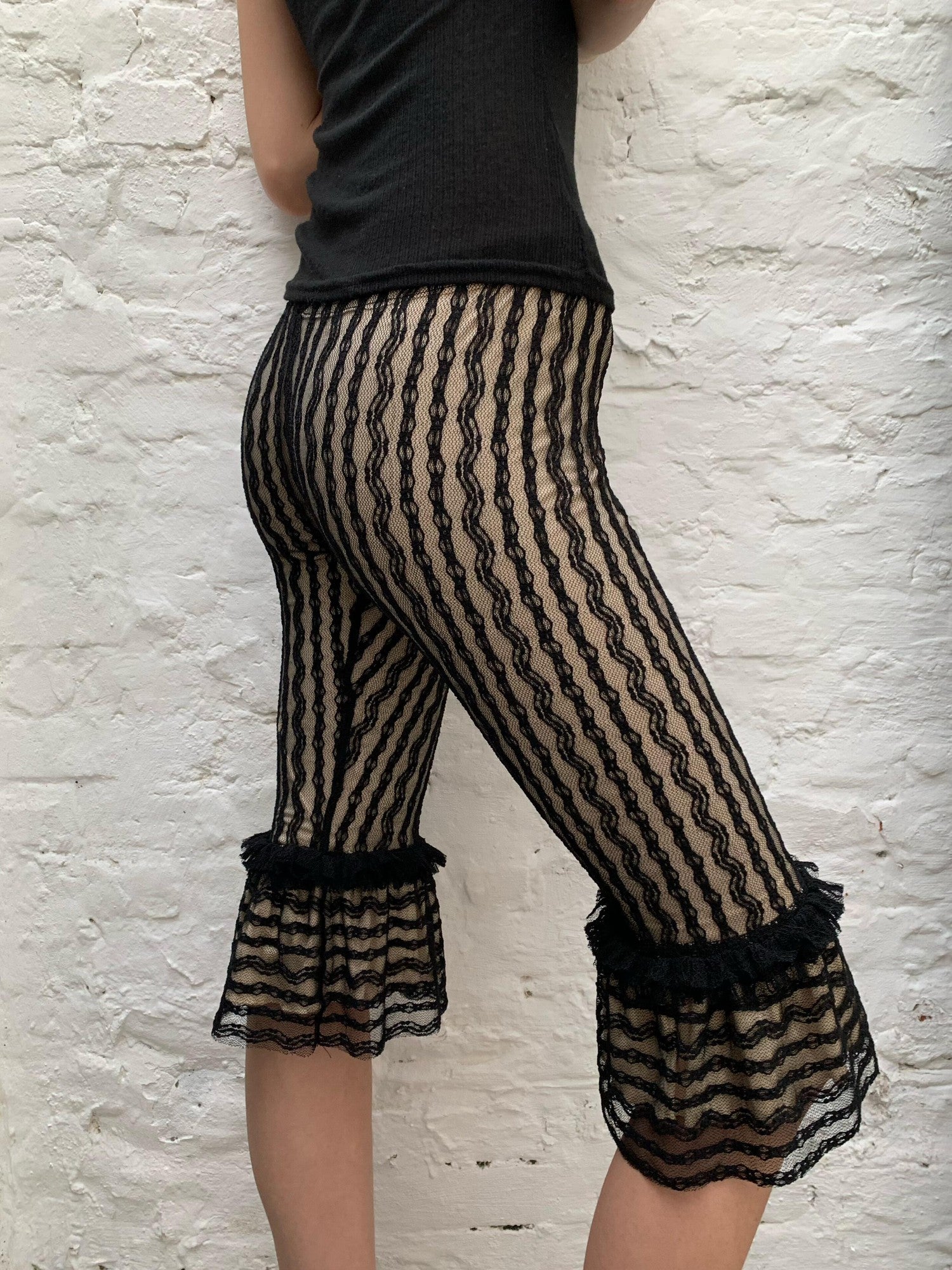 Chipchipshop Black Lace Vintage Striped Opaque Stretch Butt Lifting Women&