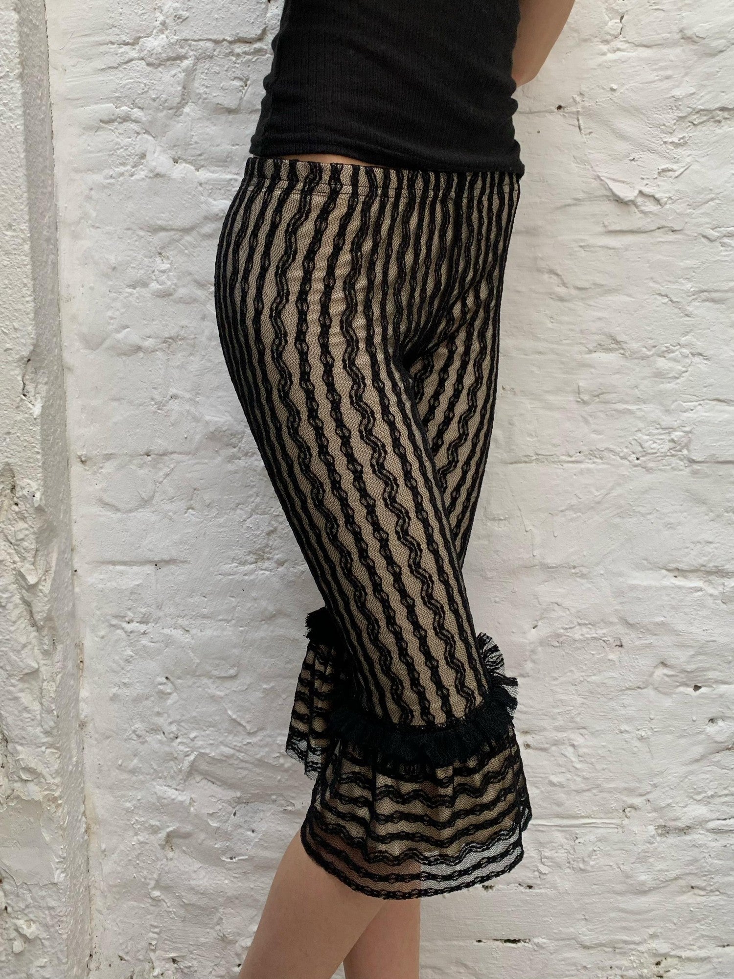 Chipchipshop Black Lace Vintage Striped Opaque Stretch Butt Lifting Women&
