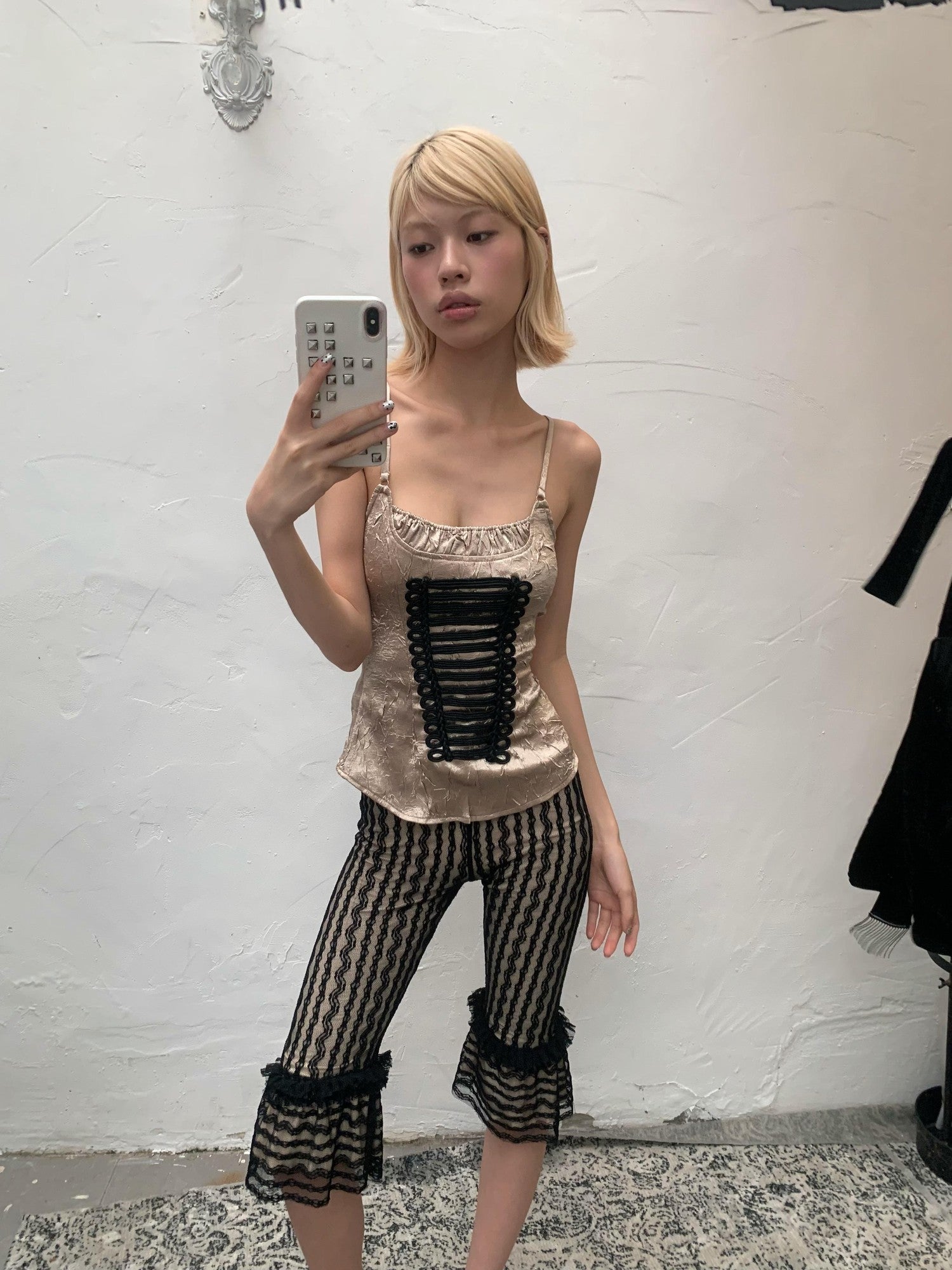 Chipchipshop Black Lace Vintage Striped Opaque Stretch Butt Lifting Women&