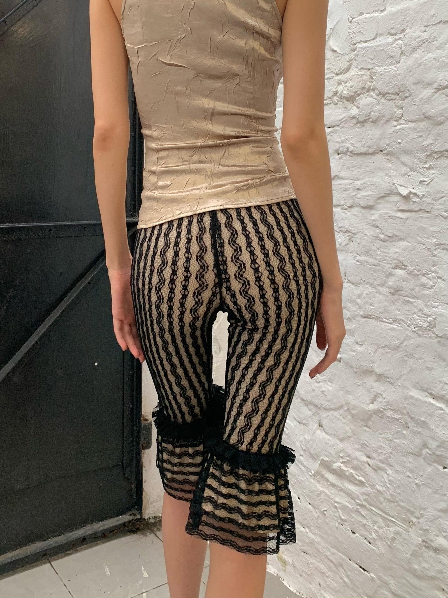 Chipchipshop Black Lace Vintage Striped Opaque Stretch Butt Lifting Women&