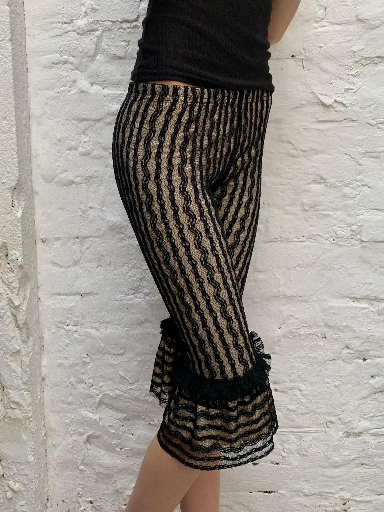 Chipchipshop Black Lace Vintage Striped Opaque Stretch Butt Lifting Women&